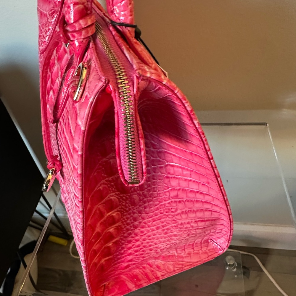 Brahmin Pink Cosmo Crocodile-Embossed Caroline Satchel bnwt - Picture 5 of 5